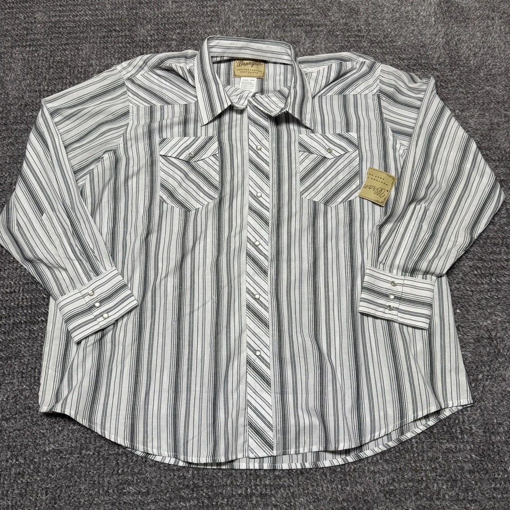Wrangler Mens‎ Western Pearl Snap Shirt 2XL Black White Striped Long Sleeve NWT